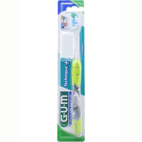 Gum Technique+ Compact Medium Toothbrush Χειροκίνητη Οδοντόβουρτσα Μέτρια με Θήκη Προστασίας 1 Τεμάχιο, Κωδ 493 - Πράσινο